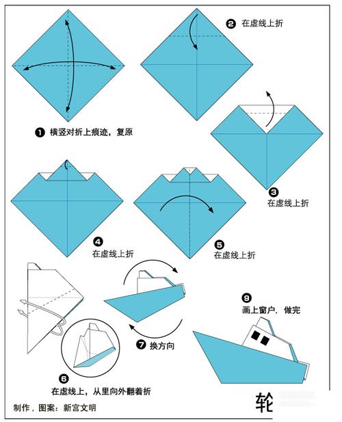 手工折纸轮船图解教程 简单易学的轮船折纸