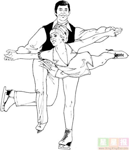 一对中年夫妇跳溜冰舞简笔画