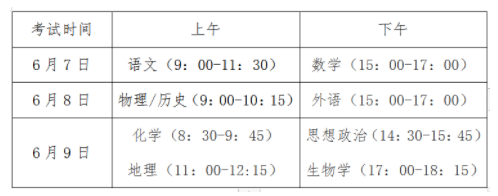 2024吉林高考时间及科目安排