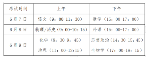 今年2024吉林高考时间及科目安排