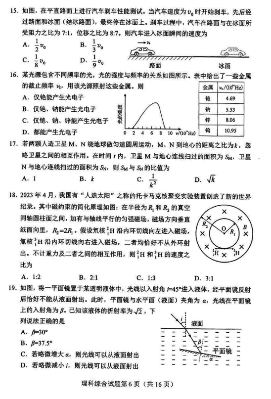 2024高三九省联考理综试题完整版