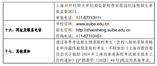 2024上海对外经贸大学春季高考招生简章