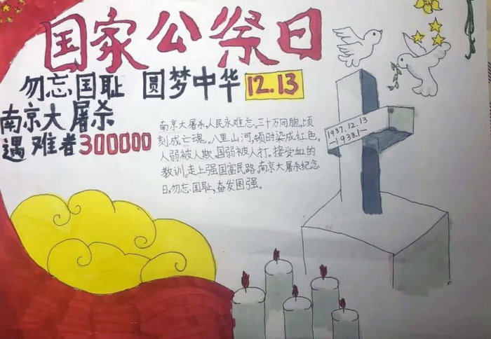 勿忘国耻爱国进取国家公祭日手抄报