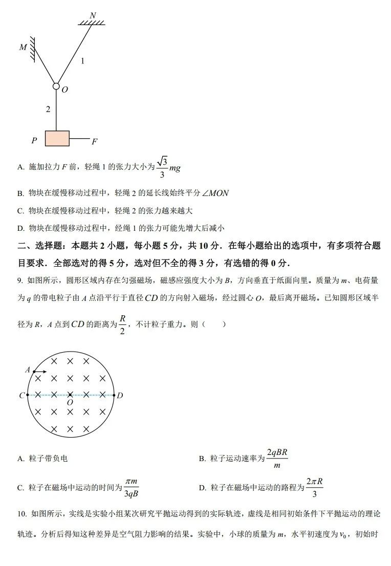2024安徽省新高考适应性测试(九省联考)物理试题及答案