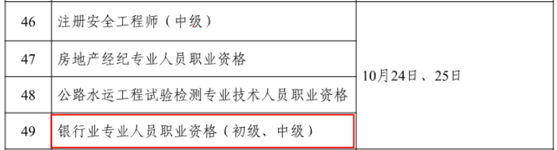 2026年下半年北京银行从业资格考试时间及科目:10月24日-25日
