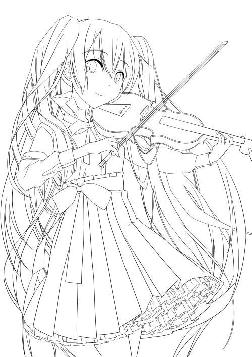 二次元少女涂色简笔画