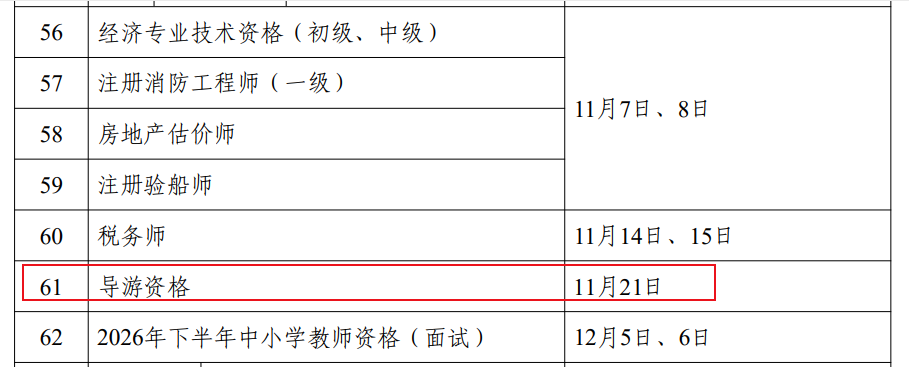 2026年西藏导游资格考试时间及科目(11月21日笔试)