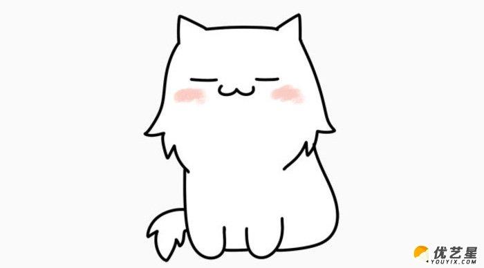 胖乎乎的白猫简笔画画法 可爱肥胖猫咪怎么画 猫咪咪简笔画卡通画绘画