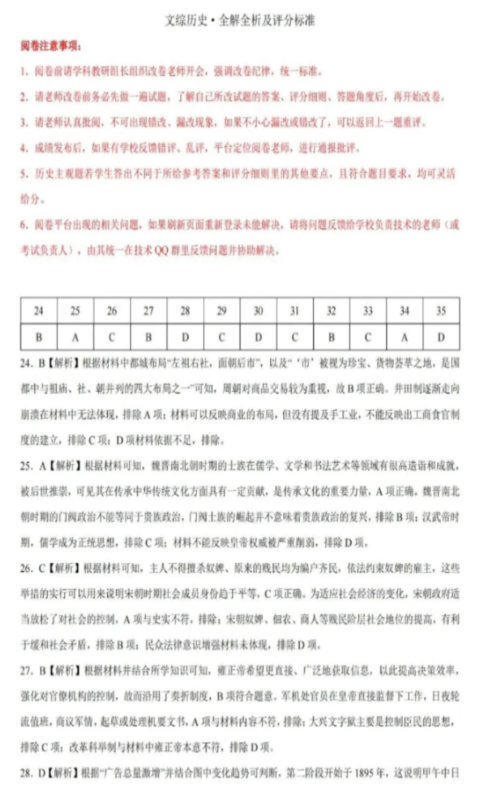 2024新高考九省联考文综试题及答案